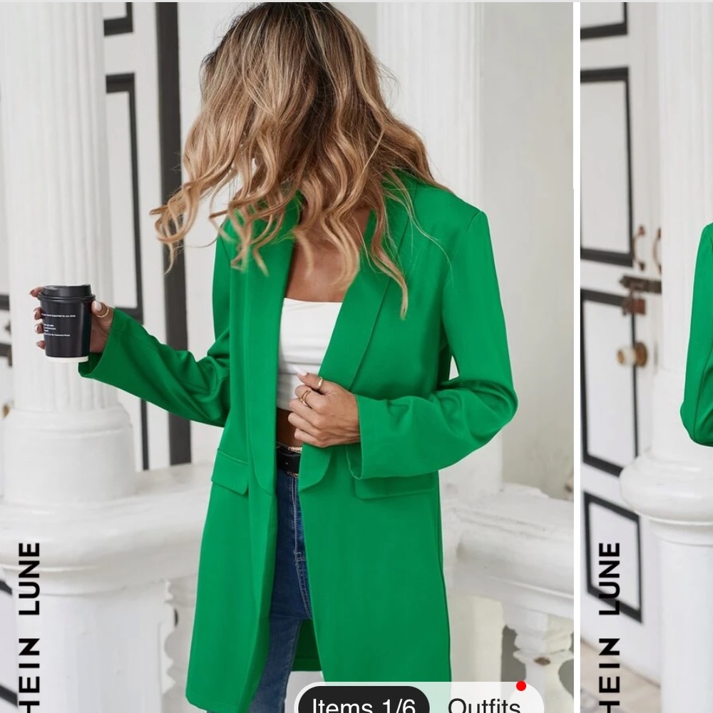 Green Shein Open Front Blazer